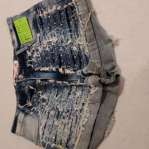 Vintage Women's Bonage Washed Distressed Bling Short Shorts Size 28 Large
